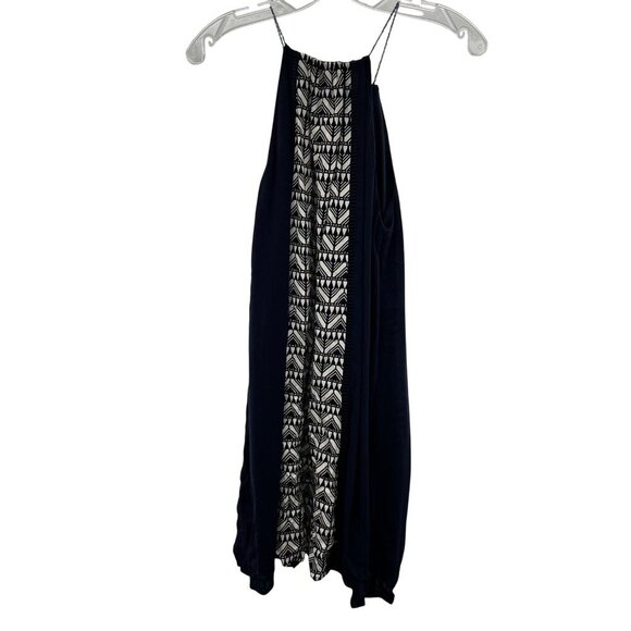 THML Women's Mini Shift Dress Halter Neck Navy/Multi Size Small Tassels - Picture 7 of 9